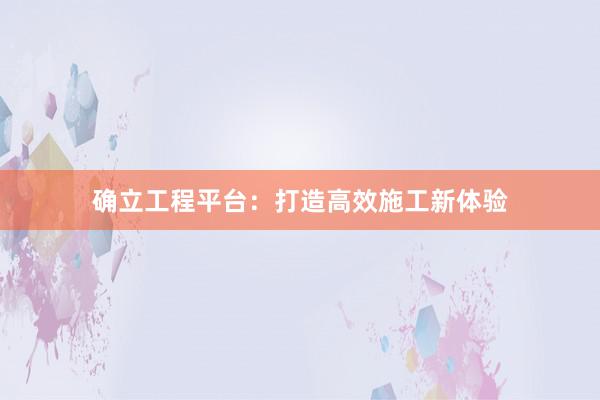 确立工程平台：打造高效施工新体验